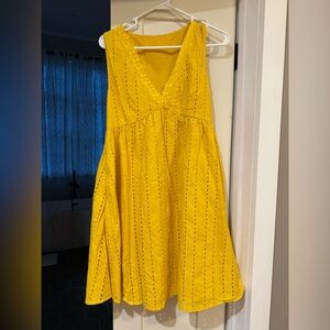 Cupshe Bright Yellow Eyelet V-Neck Midi Sundress